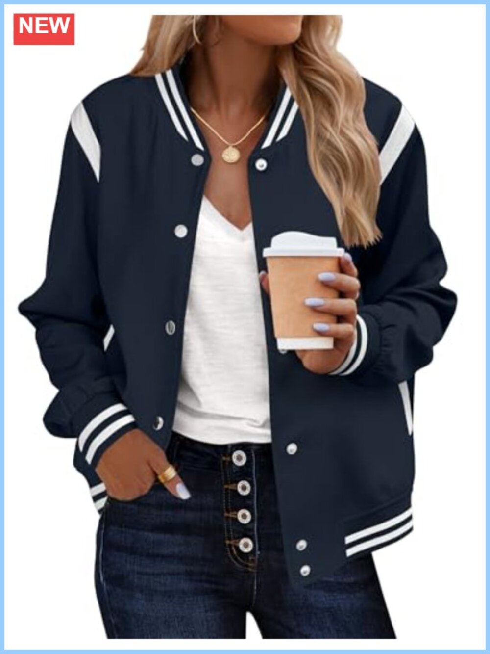 Zeagoo Bomber Jacket Women Varsity Casual Button Down Outfits with Pockets